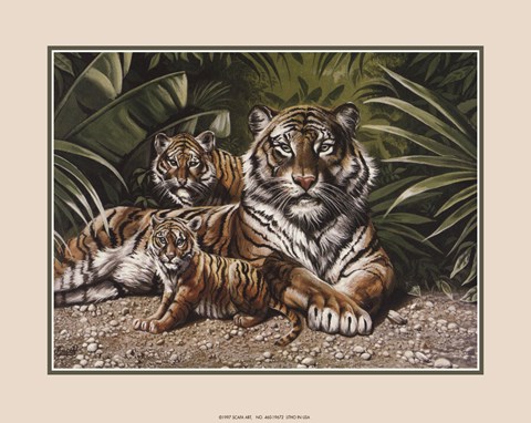 Framed Yellow Tigers With Cubs Print