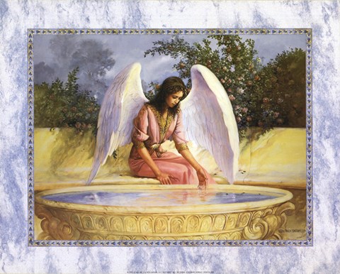 Framed Angel with Fountain Print