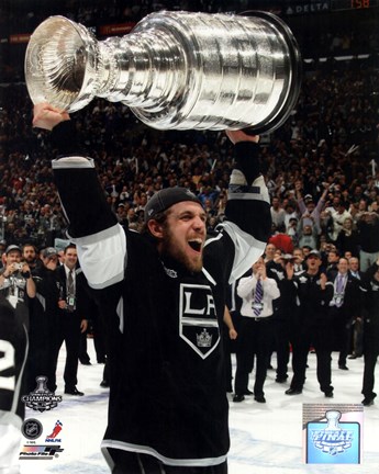 Framed Anze Kopitar with the Stanley Cup Trophy after Winning Game 6 of the 2012 Stanley Cup Finals Print