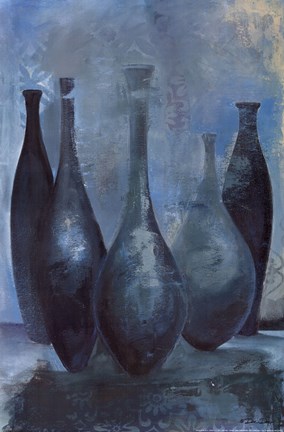 Framed Vases in Blue II Print