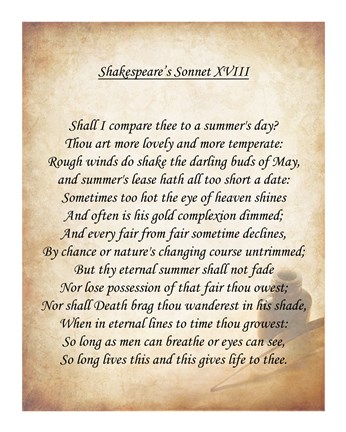 Framed Shakespeare&#39;s Sonnet 18 Print