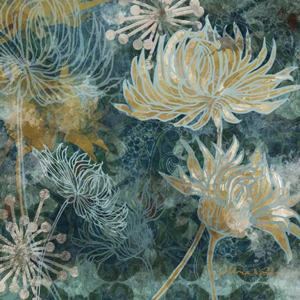 Framed Navy Chrysanthemums I Print
