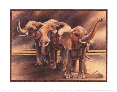 Framed Family of Elephants Print