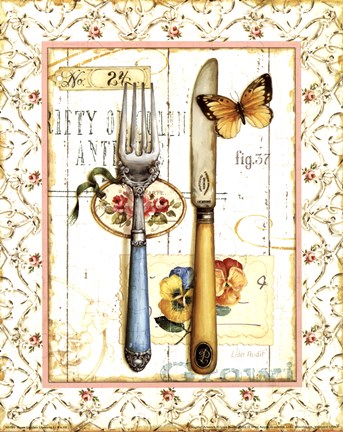 Framed Rose Garden Utensils I Print