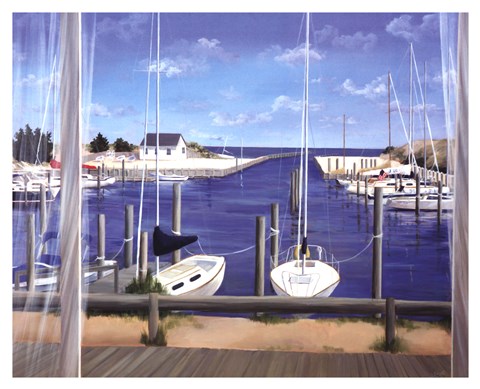 Framed Window on Deon Harbor Print