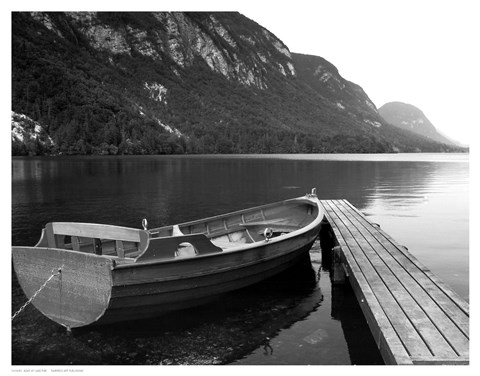 Framed Boat at Lake Pier Print