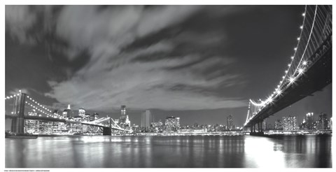 Framed Brooklyn and Manhattan Bridge at Night II Print