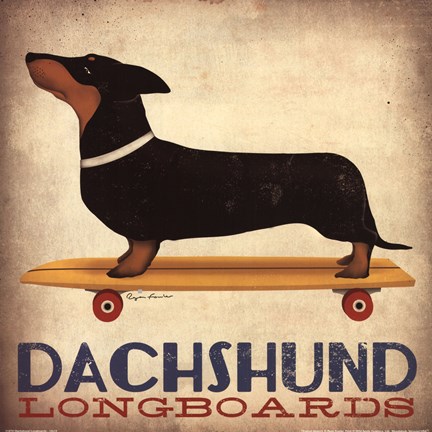 Framed Dachsund Longboards Print