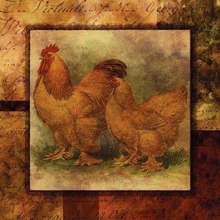 Framed Hen and Rooster II Print