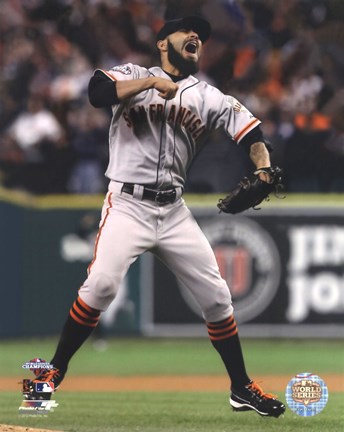 Framed Sergio Romo Celebrates Winning Game 4 of the 2012 World Series Print