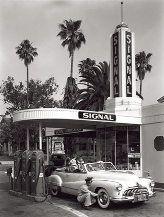 Framed Gas Station, 1950 Print