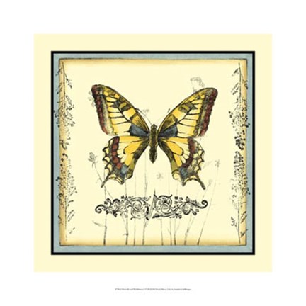 Framed Butterfly and Wildflowers I Print
