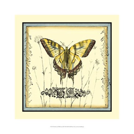 Framed Butterfly and Wildflowers III Print