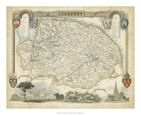 Framed Map of Norfolk Print