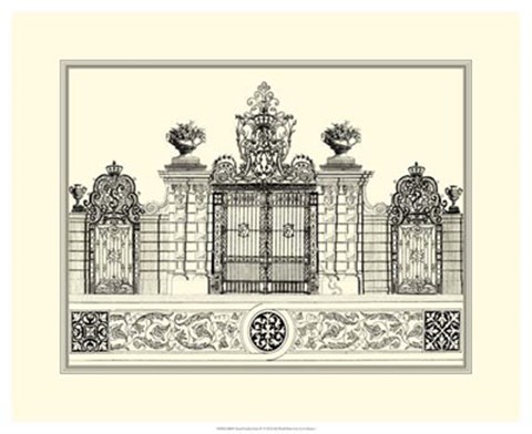 Framed B&amp;W Grand Garden Gate IV Print