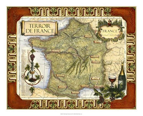 Framed Wine Map of France Print