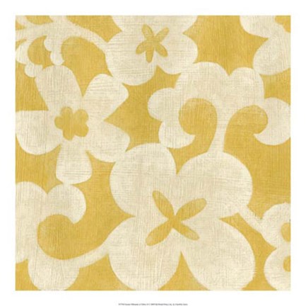 Framed Suzani Silhouette in Yellow II Print