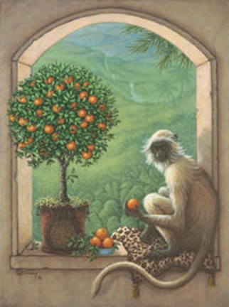 Framed Monkey and Orange Tree Print