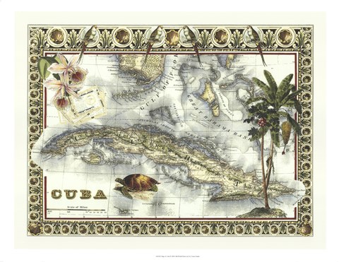 Framed Map of Cuba Print