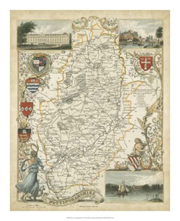 Framed Map of Nottinghamshire Print
