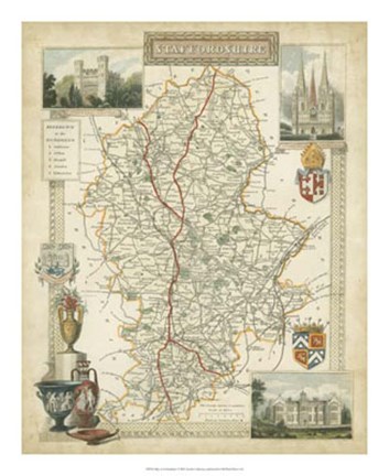 Framed Map of Staffordshire Print