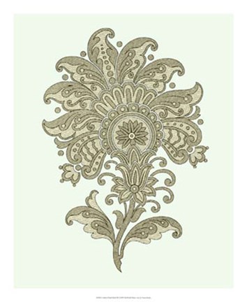 Framed Celadon Floral Motif III Print
