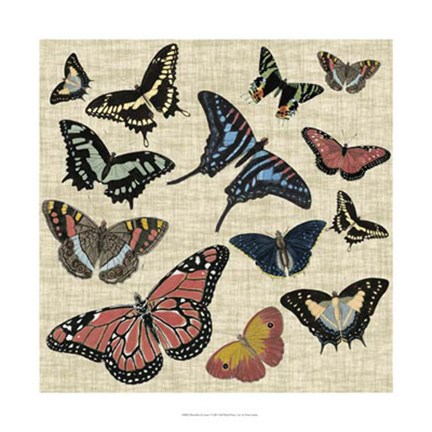 Framed Butterflies &amp; Linen I Print