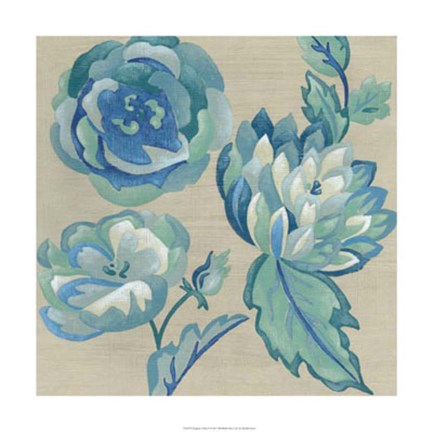 Framed Turquoise Chintz II Print