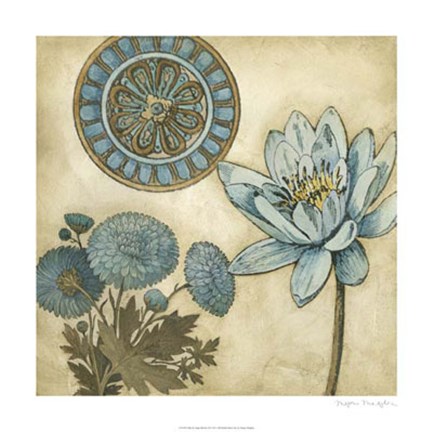 Framed Blue &amp; Taupe Blooms II Print