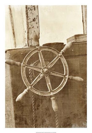 Framed Sepia Ship&#39;s Wheel II Print