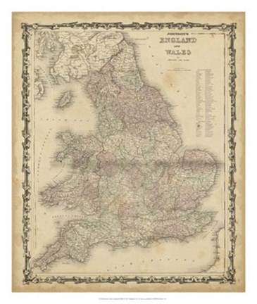 Framed Johnson&#39;s Map of England &amp; Wales Print