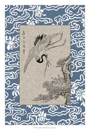 Framed Asian Crane Panel I Print