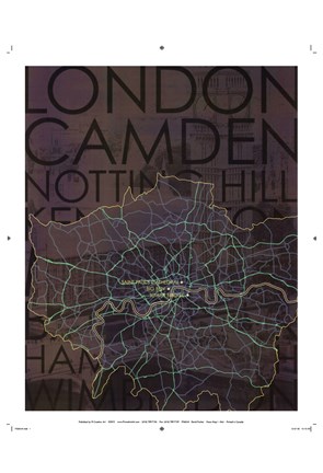 Framed Neon Map I Print