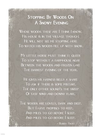 Framed Stopping By Woods On A Snowy Evening Poem by Robert Frost Print