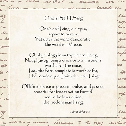 Framed One&#39;s Self I Sing by Walt Whitman Print