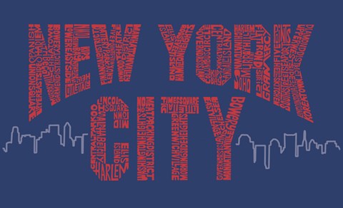 Framed New York City Boroughs (red on blue) Print