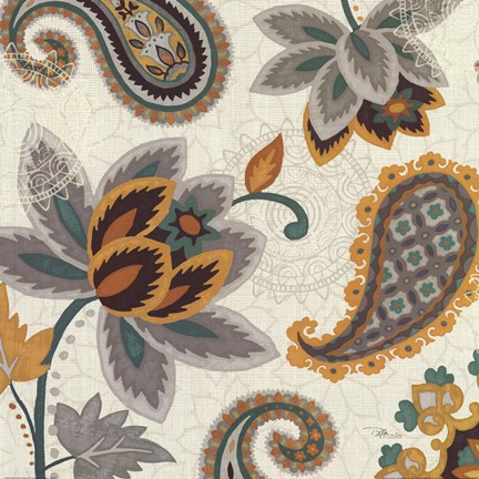 Framed Decorative Nature II Turquoise Cream Print