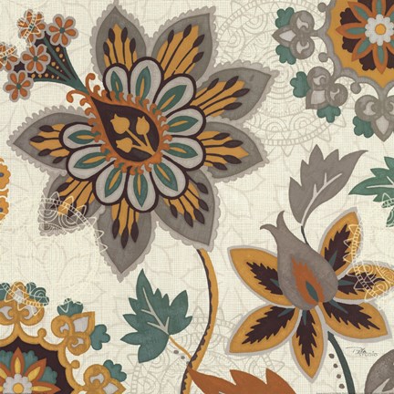 Framed Decorative Nature III Turquoise Cream Print