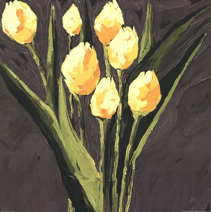Framed Yellow Tulips On Gray Square Print
