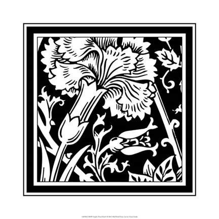Framed B&amp;W Graphic Floral Motif I Print