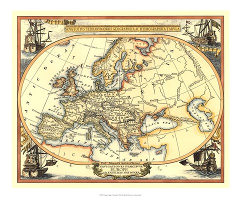 Framed Nautical Map of Europe Print
