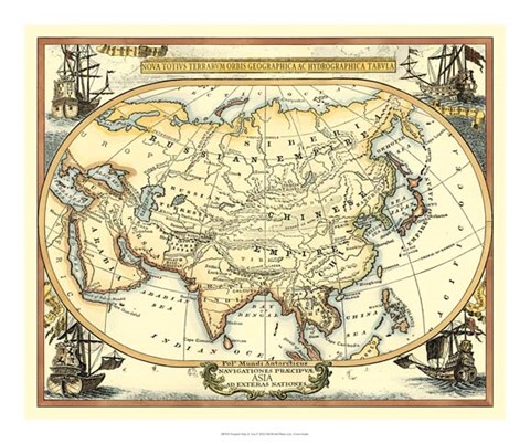 Framed Nautical Map of Asia Print