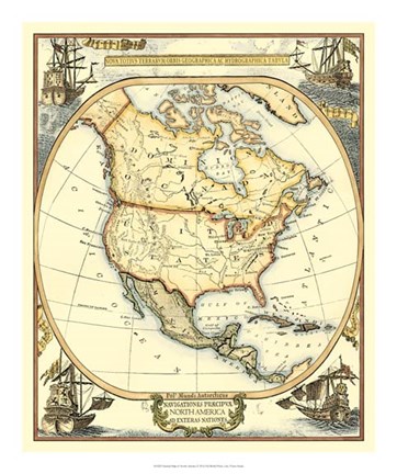 Framed Nautical Map of North America Print