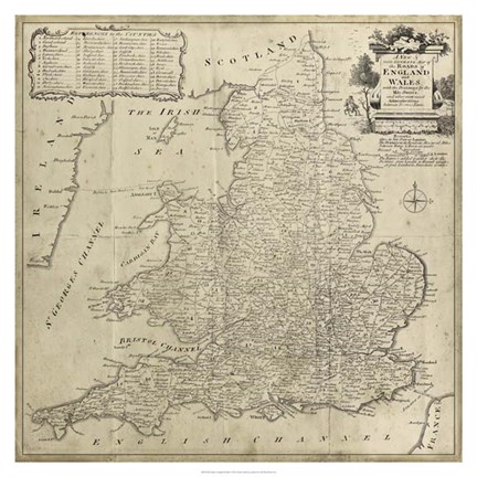 Framed Road Map of England &amp; Wales Print