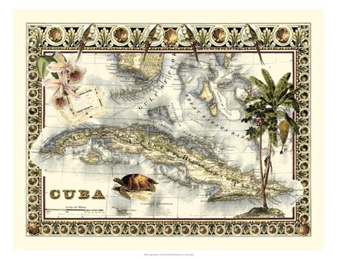 Framed Tropical Map of Cuba Print