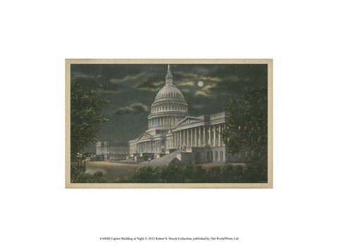 Framed Capitol Building at Night Print