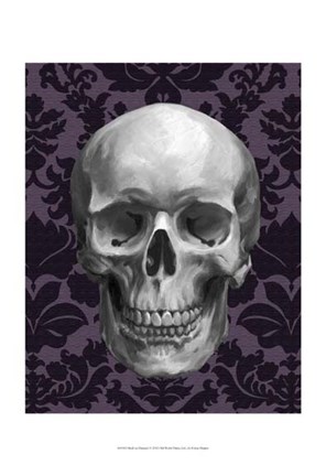 Framed Skull on Damask Print