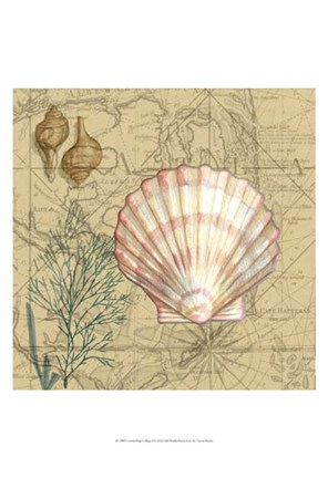 Framed Coastal Map Collage I Print