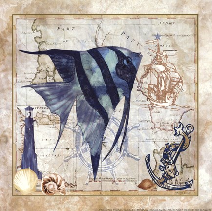 Framed Nautical Fish I Print