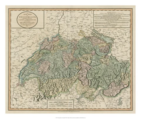 Framed Vintage Map of Switzerland Print